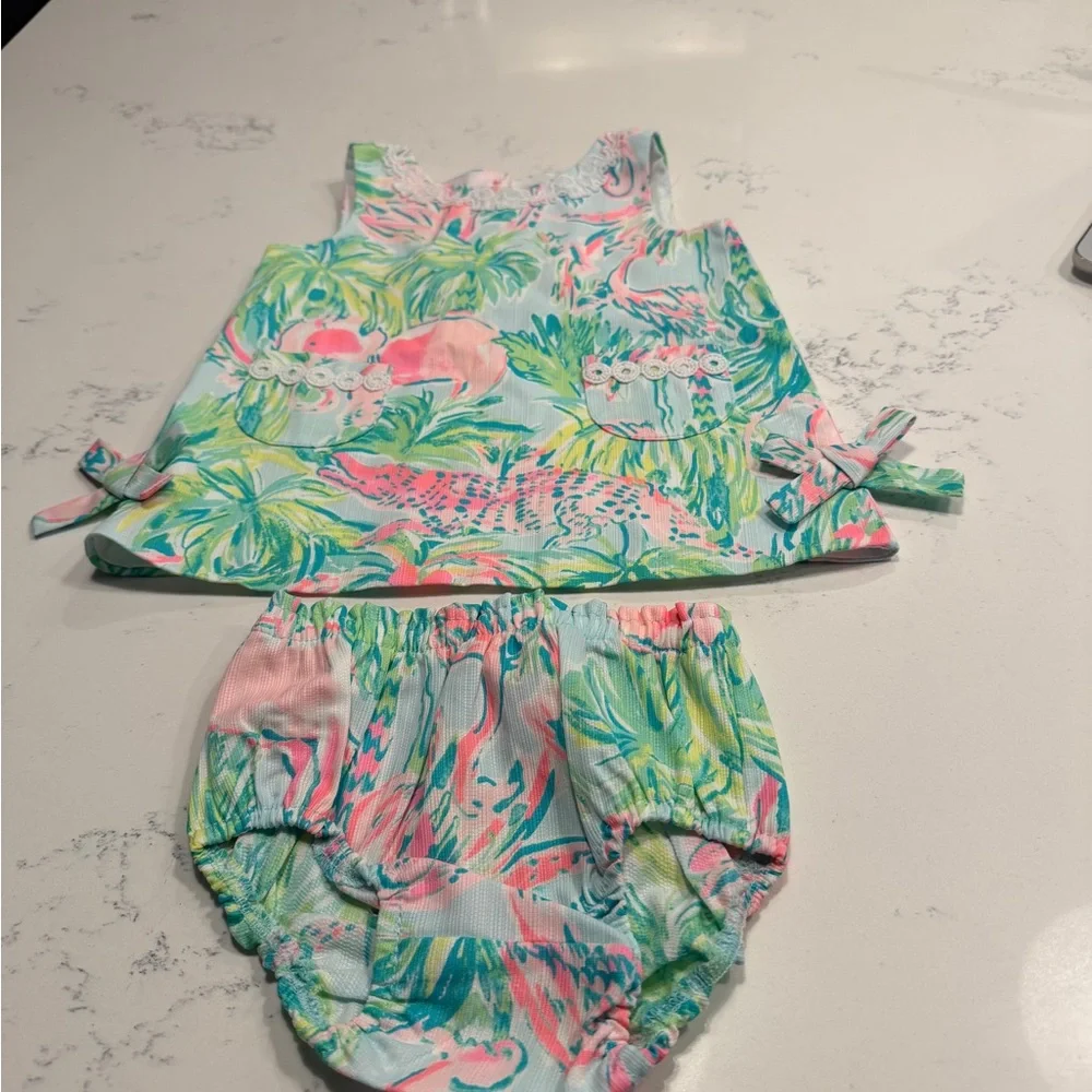 Lilly Pulitzer Pink and Green Diaper Cover Set